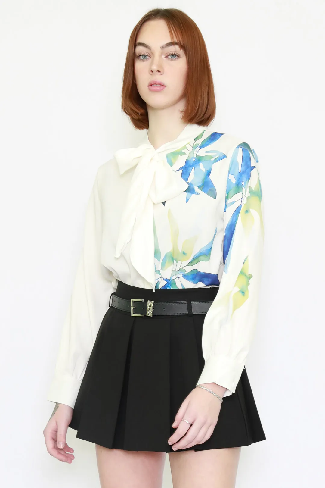 Silk Prints White Tie Blouse