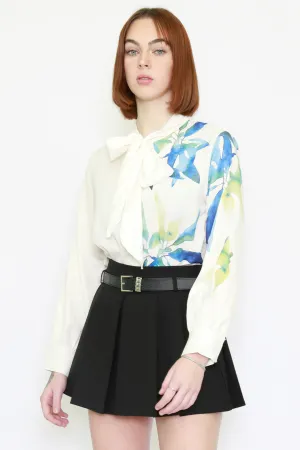 Silk Prints White Tie Blouse