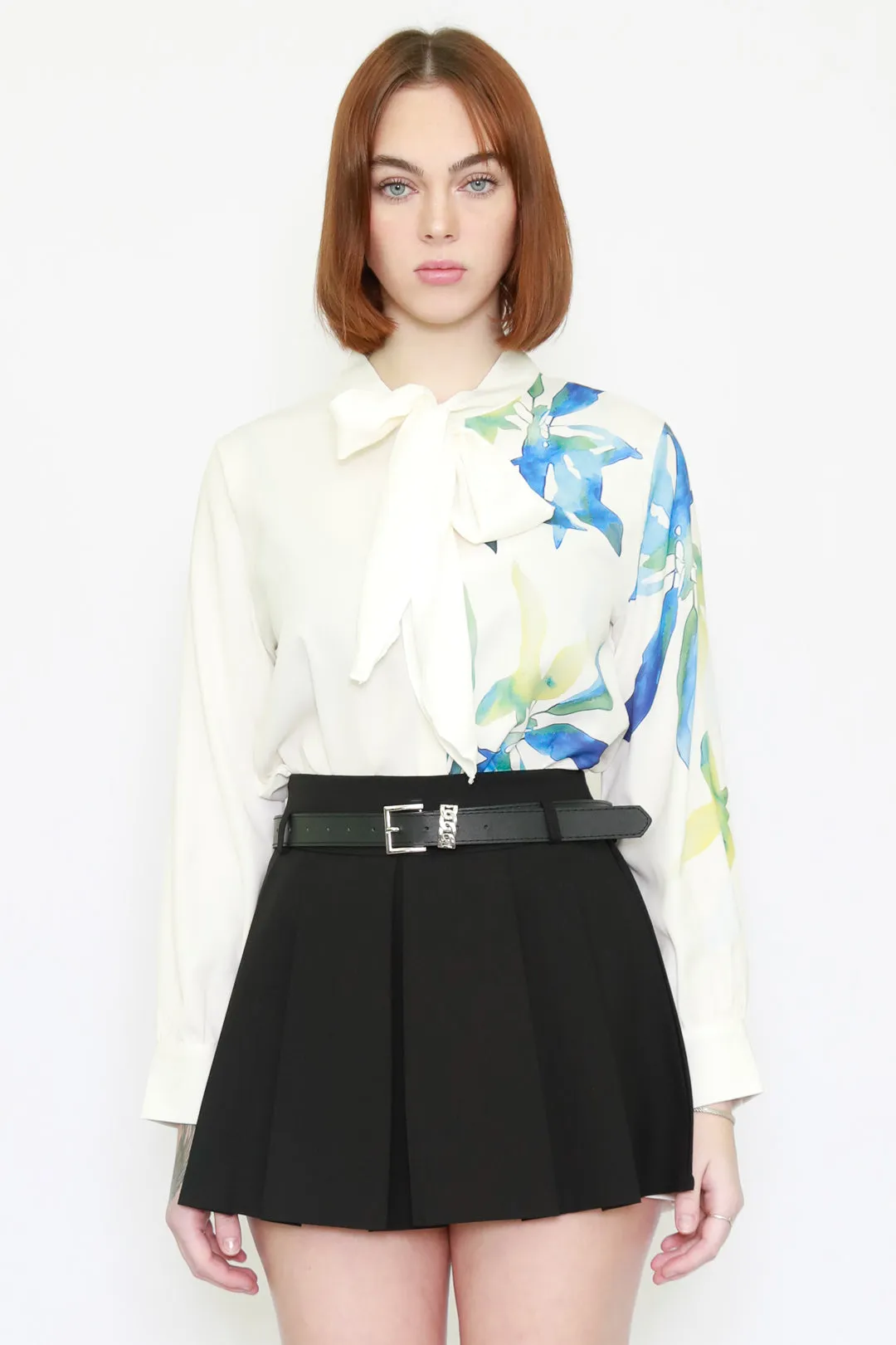 Silk Prints White Tie Blouse
