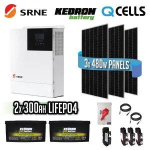 SRNE 3000 Watt 24V / 120V / Kedron 7.2KWH LifePo Solar Kit