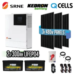 SRNE 3000 Watt 24V / 120V / Kedron 7.2KWH LifePo Solar Kit