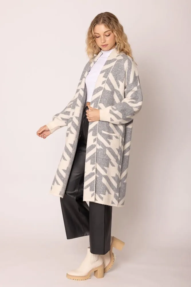 WCC420030 Houndstooth Long Cardigan