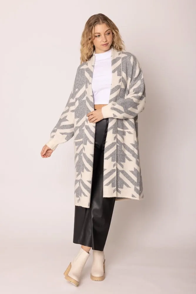WCC420030 Houndstooth Long Cardigan