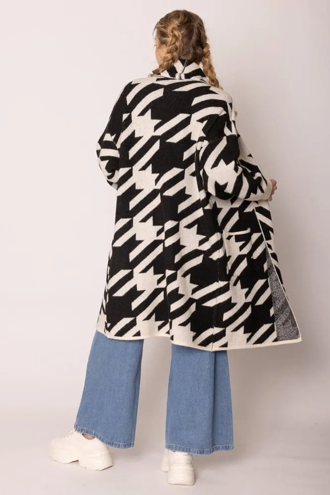WCC420030 Houndstooth Long Cardigan