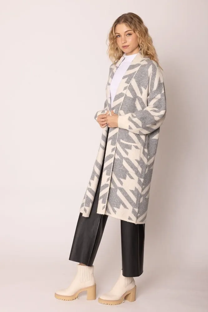WCC420030 Houndstooth Long Cardigan