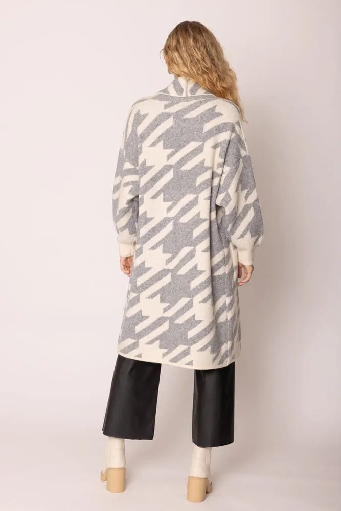 WCC420030 Houndstooth Long Cardigan