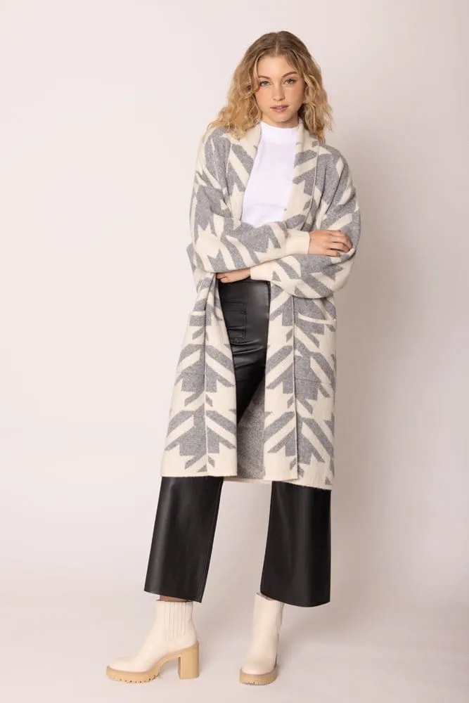 WCC420030 Houndstooth Long Cardigan