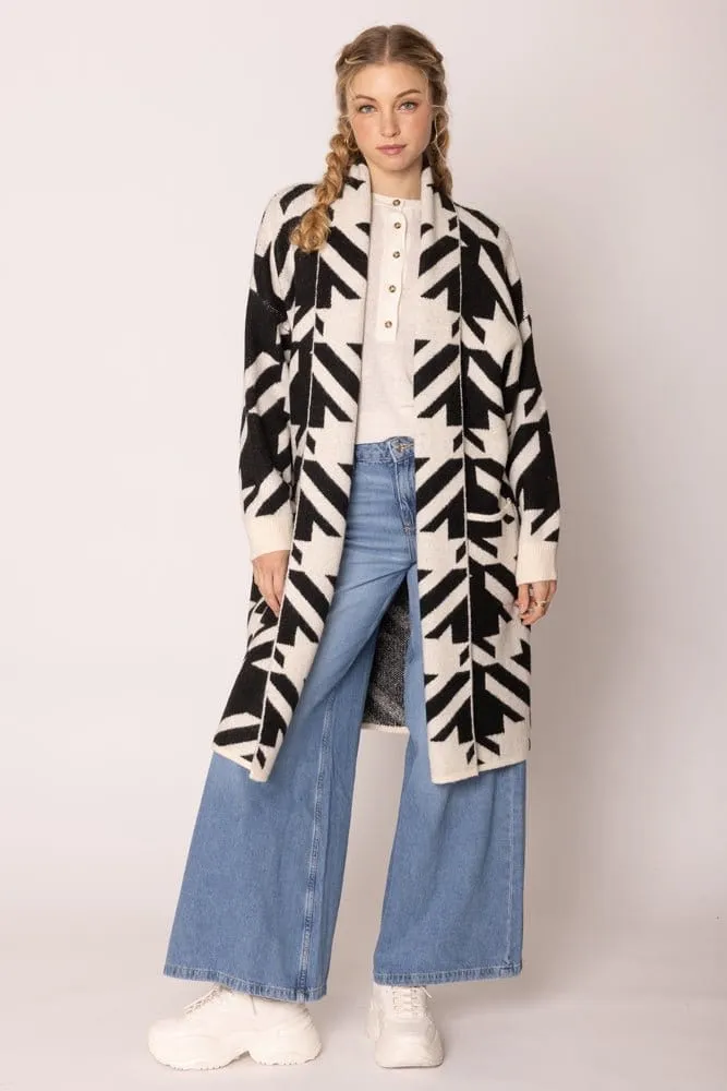 WCC420030 Houndstooth Long Cardigan